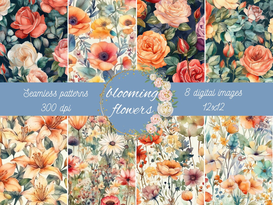 Watercolor Floral Digital Paper Seamless Patterns Design Printable ...