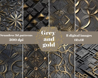 3D Digital Paper Patterns Luxury Scrapbook Paper Seamless Blue and Gold ...