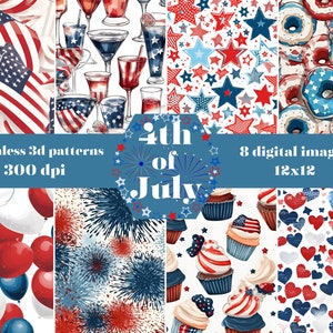 Patriotic Digital Paper 4th Of July png Seamless Pattern Independence Day Decoration Printable Paper Patterns Scrapbook Paper Download