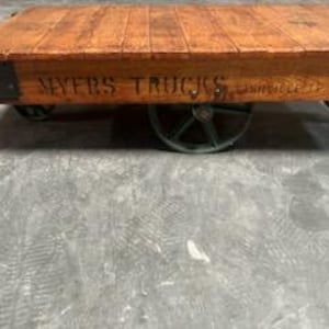 Vintage Myers Trucks Factory Cart - Solid Oak Coffee Table / Storage