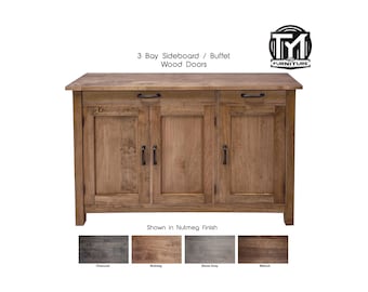 3 Bay Dining Buffet / Sideboard Solid Wood Minimalist Entryway Console Solid Doors