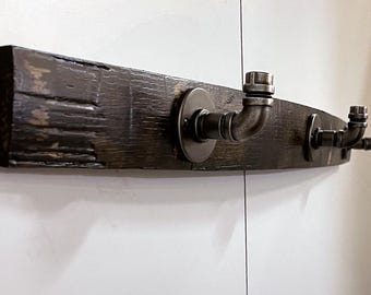 Whiskey Barrel Stave Hanging Coat / Hat Rack Real Charred Oak Pipe