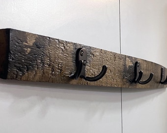 Whiskey Barrel Stave Hanging Coat / Hat Rack Real Charred Oak