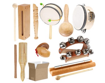 13 Pack Kids Musical Instrument Wooden Toddler Percussion Toy Set Baby Montessori Toys for 2-12 Years Old  Preschool Educational MusicalToys