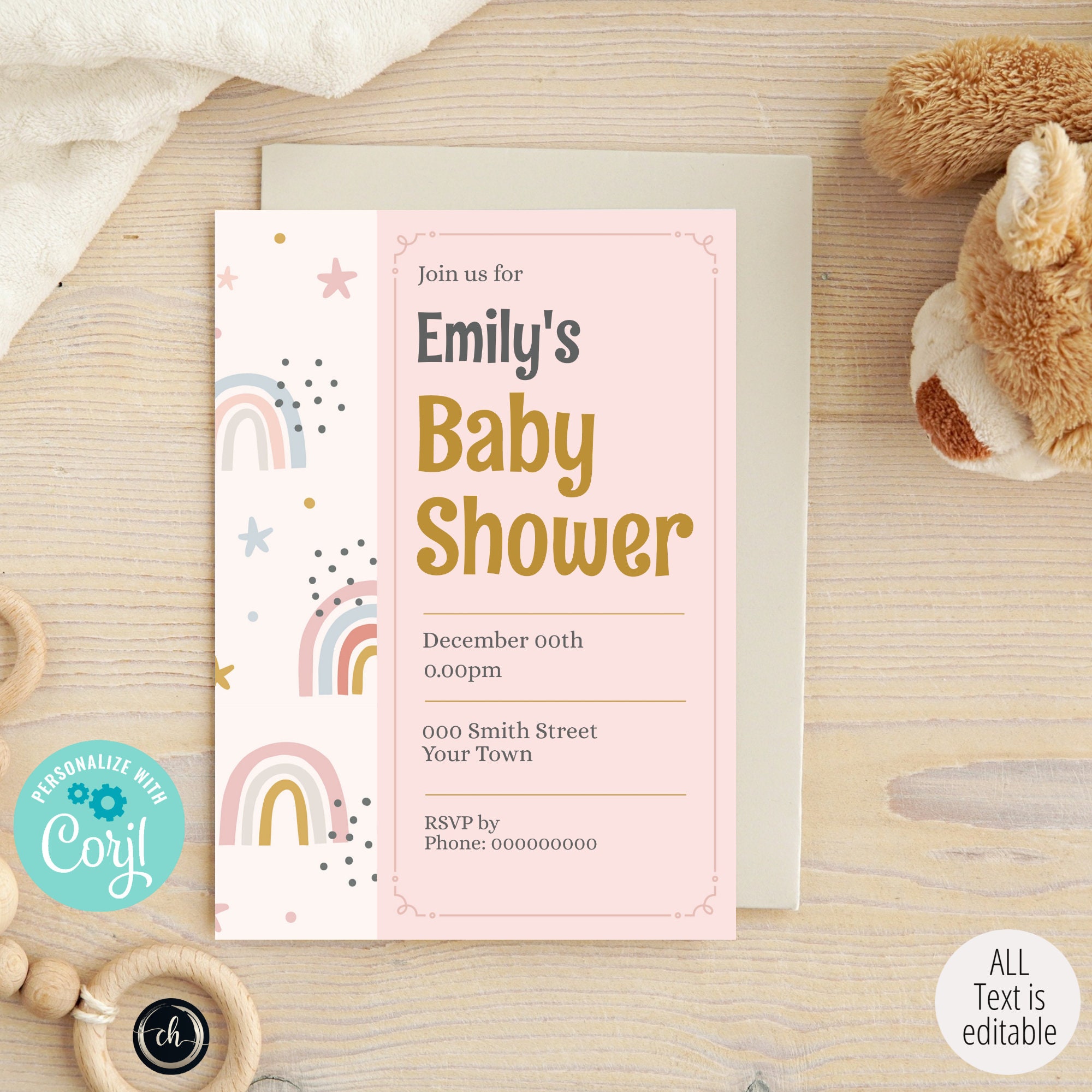 Editable Baby Shower Invitation Personalized Invitation Baby Etsy