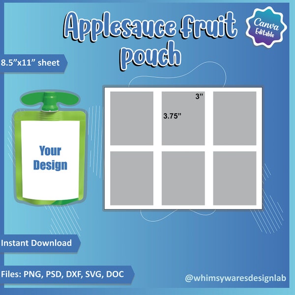 Applesauce Pouch Label Template - Printable PNG, Canva, Dxf, SVG, Psd - Instant Download - 8.5"x11" Paper Sheet - DIY Gift Packaging