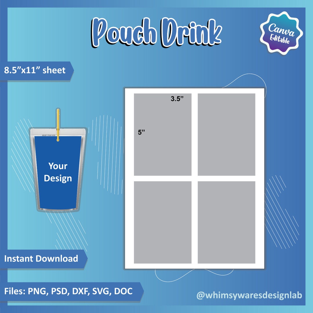 Editable Drink Pouch Label Template Printable PNG, Canva, Dxf, SVG, Psd
