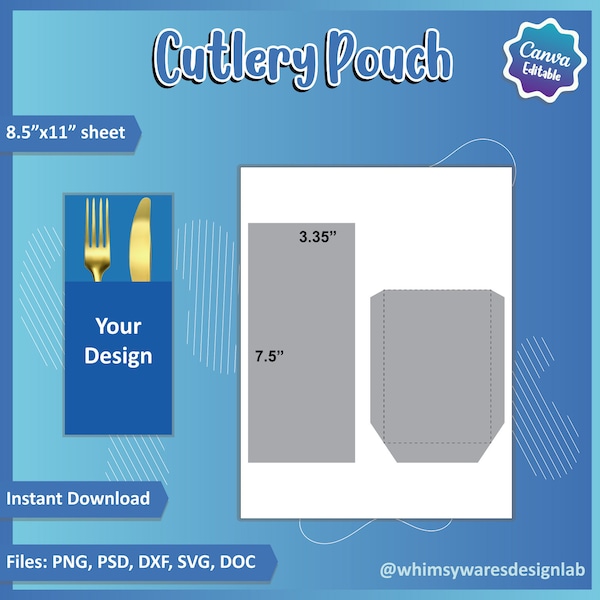 Cutlery Pouch Holder Label Template - Printable PNG, Canva, Dxf, SVG, Psd - Instant Download - 8.5"x11" Paper Sheet - DIY Gift Packaging