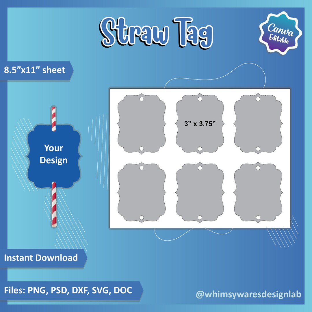 Straw Tag Label Template DIY Create Your Own Tag Printable Etsy