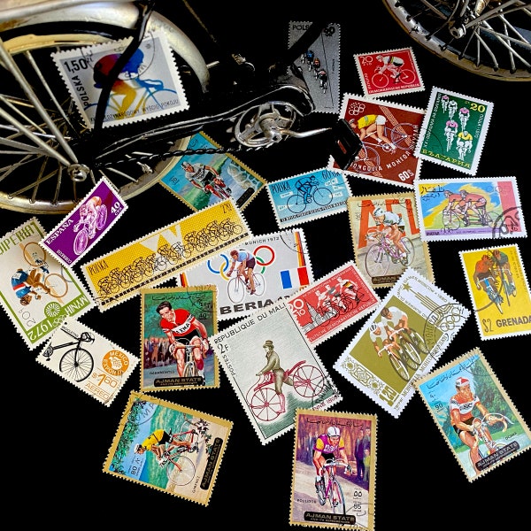 Bike Stamps •  Scrapbooking • Art Projects • Journaling • Ephemera •  Philately • Bike Racing • Cycling • Bicycle • Cyclists