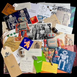 Robot Ephemera Paper Pack: Vintage Junk Journal Kit
