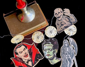 Handmade Classic Monsters Halloween Banner: Vintage-Inspired Party Decor