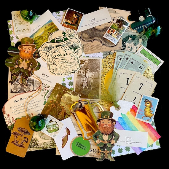 Saint Patrick's Day Paper Pack • Vintage & Vintage-Inspired Ephemera • St. Pat's Day • Junk Journal • Mix Media • Collage • Irish Toile •