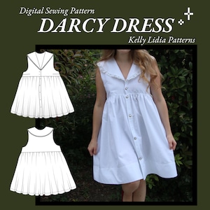 The Darcy Dress PDF sewing pattern / Baby doll frock with pockets / beginner friendly Projector File / lace collar top / Size Inclusive 0-34