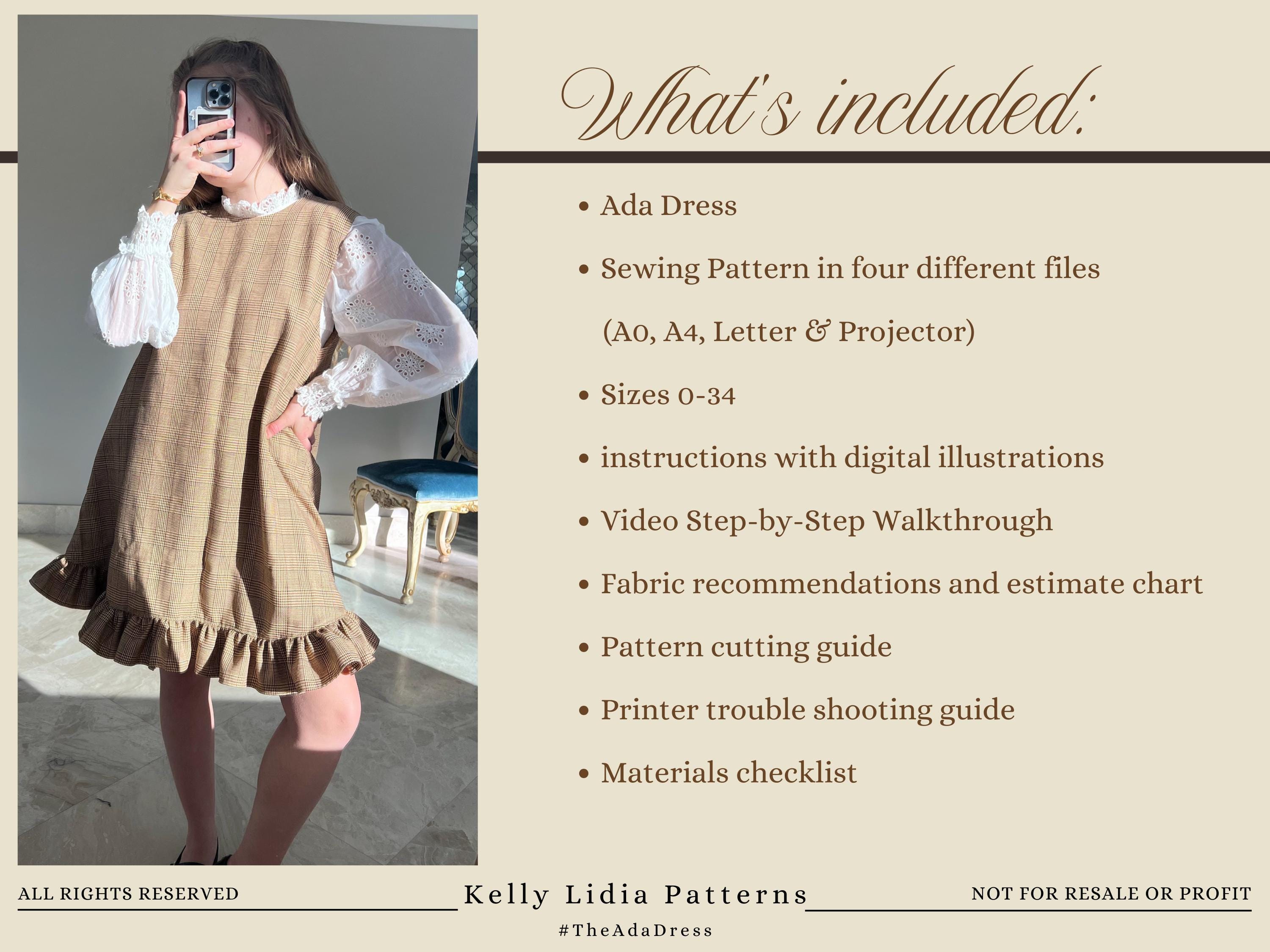 Ada Dress PDF Sewing Pattern / Detailed Handmade Video Tutorial / Size ...