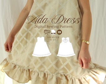 Ada Dress PDF Sewing Pattern / Detailed Handmade Video Tutorial / Size Inclusive 0-34 / Projector File Patterns / A-line Dress With Pockets