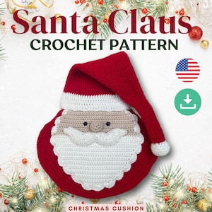 Patrón de cojín de crochet de Papá Noel: patrón de crochet navideño, amigurumi de peluche DIY, decoración navideña, proyecto para el hogar festivo
