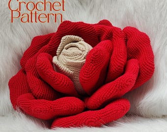 Crochet Pattern Rose Cushion| Amigurumi Flower Tutorial | Instant PDF Download, Petal Design Guide
