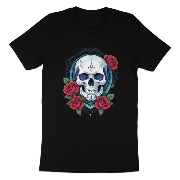 Skull and Roses Graphic Tee, Unisex T-Shirt, Edgy Streetwear, Gothic Fashion, Casual Rock Style Shirt, Alternative Clothing