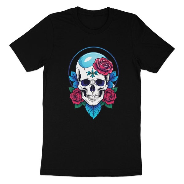 Skull and Roses Graphic T-shirt, Unisex Gothic Tee, Punk Rock Style Clothing, Edgy Fashion, Unique Gift Idea