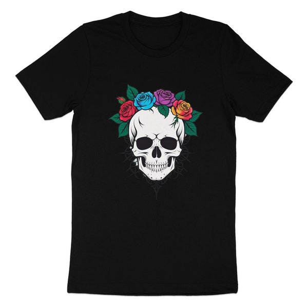 Gothic Skull and Roses T-Shirt, Unisex Graphic Tee, Alternative Clothing, Biker T-Shirt, Rocker Fashion, Edgy Streetwear