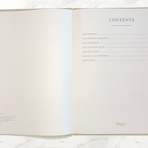 The contents page of the Wedding Day Journal with all seven sections and corresponding pages.