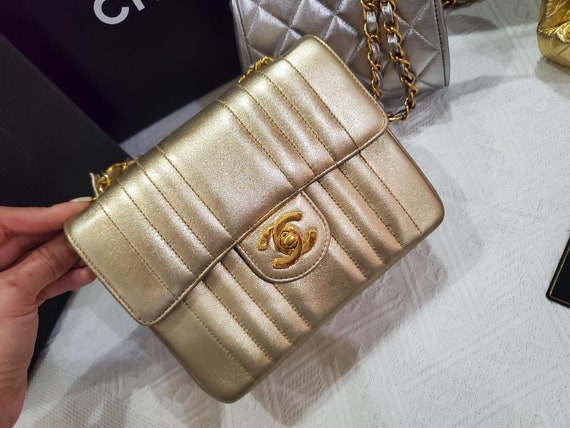 Chanel Vintage Beige Mademoiselle Vertical Stitch Bag in Lambskin Leather  with 24K Gold Hardware Chanel