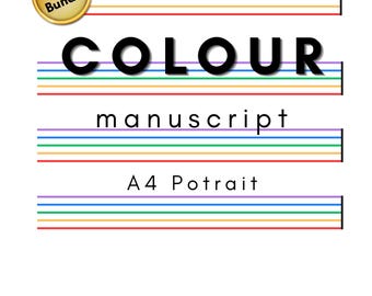 Colorful Music Manuscript Paper PDF | 8 Types Treble Bass Alto Tenor Clef Grand Staff Tab Percussion | A4 Printable Download