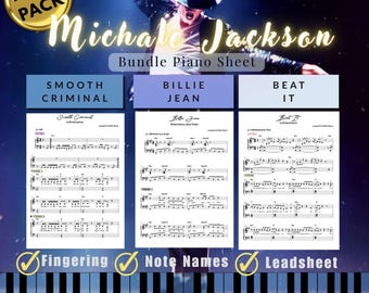 Paquete de partituras para piano de Michael Jackson / Smooth Criminal, Billie Jean, Beat It (Descarga digital)