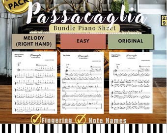 Paquete de partituras para piano Passacaglia / Handel Halvorsen / 5 versiones (PDF digital)
