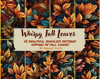 Hojas tenues de otoño: 8 patrones coloridos sin costuras de hojas de otoño vibrantes, descarga instantánea, 300 ppp 16 mp