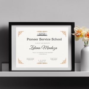 JW Pioneer Service School Certificate