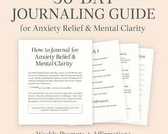 30-Day Anxiety Relief Journal: Mental Health Workbook (Printable PDF Download)
