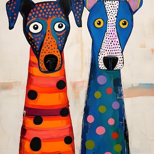 Whimsical Dog Art Digital Download - Bunter, funky Hundedruck, Sofortige Wandkunst, mutiges Pop-Art-Poster, druckbares Tierdekor