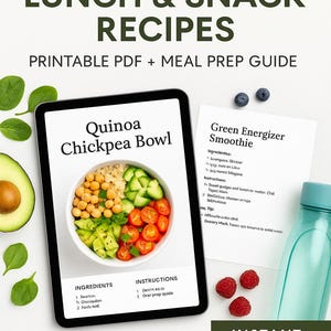 60 Healthy Lunch, Snack, Drink Recipes  Meal Prep Guide | Workday Meal Planner | Printable PDF