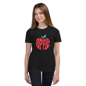 ユース半袖Tシャツ、レトロアップルグラフィックガールズユースTシャツ - キュートでトレンディなヴィンテージ風シャツ