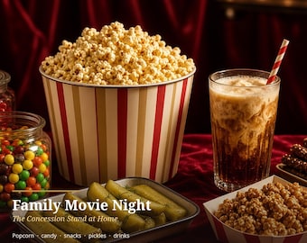 Family Movie Night Recipes PDF | Flavored Popcorn, Candy, Snacks, Pickles & Drinks | Printable Traditions