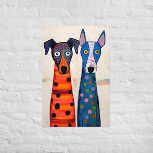Whimsical Stylized Dogs Poster – Bold Colorful Wall Art for Dog Lovers, Funky Pop Art Decor, Vibrant Animal Print for Kids Room or Home
