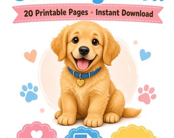 Puppy Coloring Book for Kids, 20 Printable Pages, Instant Download PDF