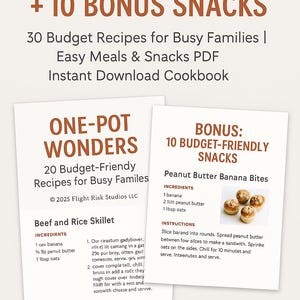 Peut inclure: Un livre de cuisine numérique intitulé "ONE-POT WONDERS + 10 BONUS SNACKS" avec des recettes pour les familles occupées. Comprend les recettes "Beef and Rice Skillet" et "Peanut Butter Banana Bites". Téléchargement instantané.