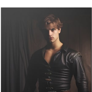 AI digital art Handsome man gay Halloween costume. Gothic art gift for him Pride wall decor, wall poster