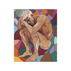 Stained Glass Style Handsome Man Wall Poster &quot;Sadness&quot; Wall Decor Piece of Art Beauty of Male Body Gay Art Poster Gift for Gay New Flat