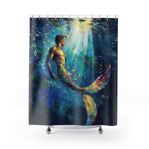 Gay Bathroom Decor - Pride Merman Design for Ocean-Themed Bathrooms - Colorful Shower Curtain