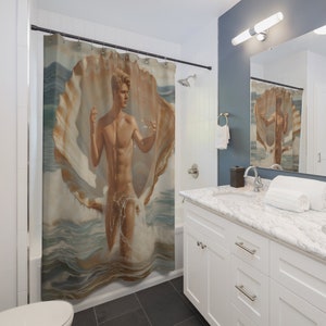 Venus Birth Gay Naked Man Version Hot Male Body Shower Curtains Gift for New Flat Gay Art Bath Decor