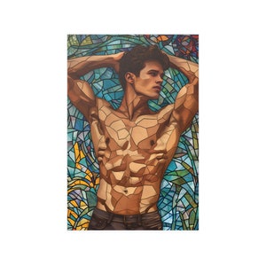 Stained Glass Style Handsome Man Wall Poster &quot;Handsome&quot;  Wall Decor Piece of Art Beauty of Male Body Gay Art Poster Gift for Gay New Flat