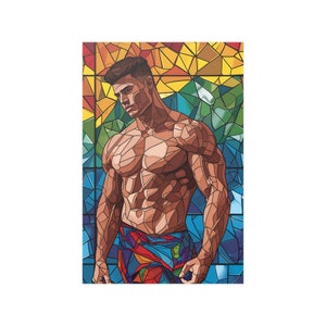 Stained Glass Style Handsome Man Wall Poster &quot;Bodybuilder&quot; Wall Decor Piece of Art Beauty of Male Body Gay Art Poster Gift for Gay New Flat