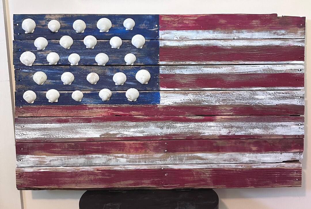 Rustic Nautical American Flag With Shell Stars - Etsy