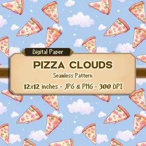 Pizza Clouds Seamless Pattern, Digital Paper, Printable, Digital Pattern, Commercial Use Approved, PNG & JPG, Instant Download