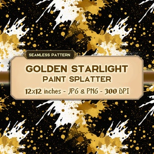 Gouden Starlight verf splatter naadloos patroon, digitaal papier, afdrukbaar, digitaal, commercieel gebruik goedgekeurd, PNG JPG, Instant Download