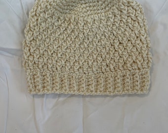 Gold threaded adult crochet beanie